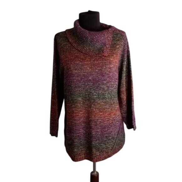 Dress Barn Size L Womens Multicolor Button Cowl Neck Sweater Acrylic Polyester - Picture 1 of 11